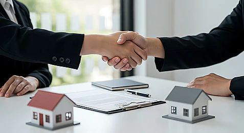 不動産売買契約が成立した際の握手の様子